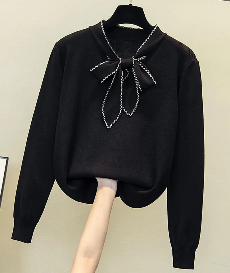 Sweater loose long sleeve bow sweater   S52