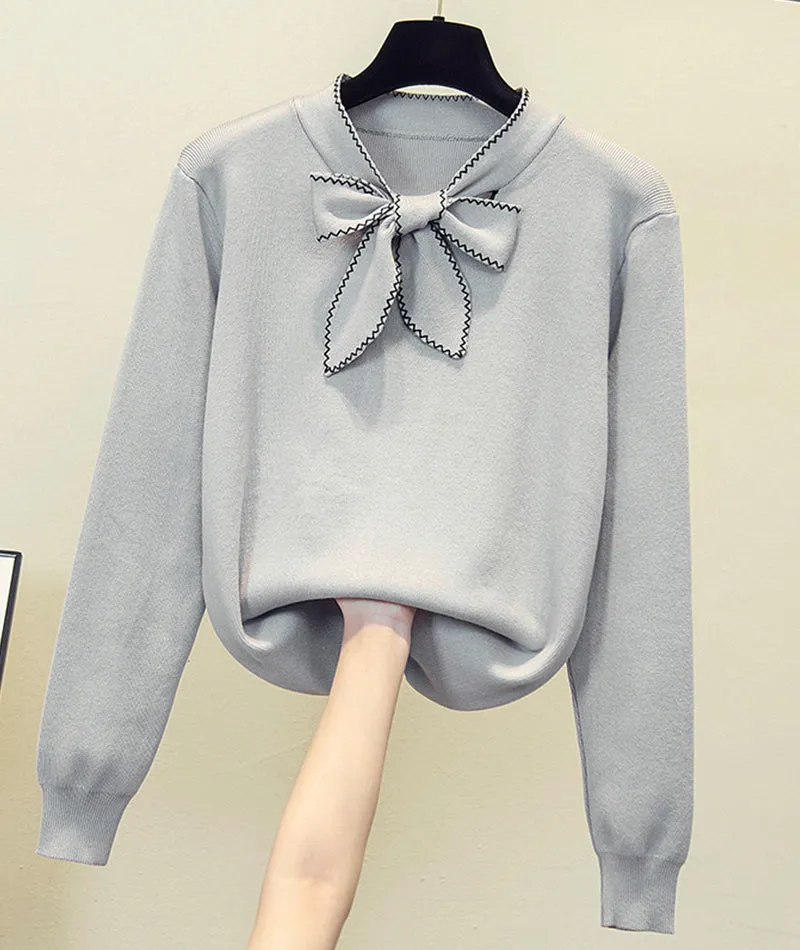 Sweater loose long sleeve bow sweater   S52