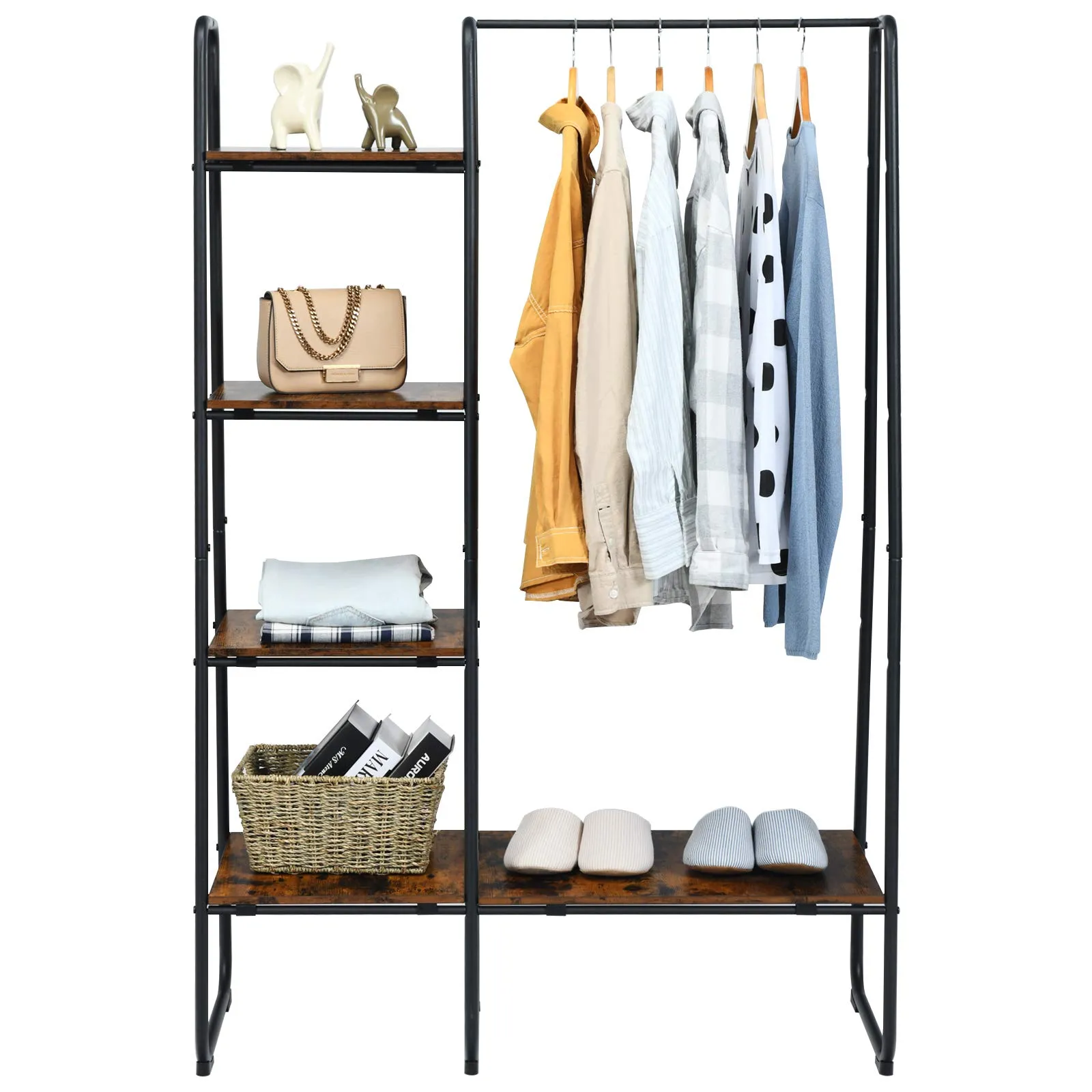 Tangkula Garment Rack with Shelves, Clothes Rack with 5 Shelves & Hanging Bar