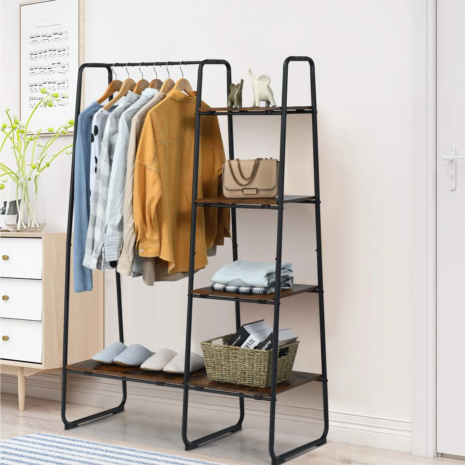 Tangkula Garment Rack with Shelves, Clothes Rack with 5 Shelves & Hanging Bar