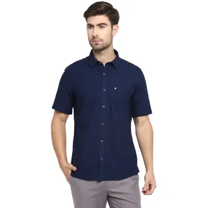 Turtle Men Navy Cotton Checked Slim Fit Shirts