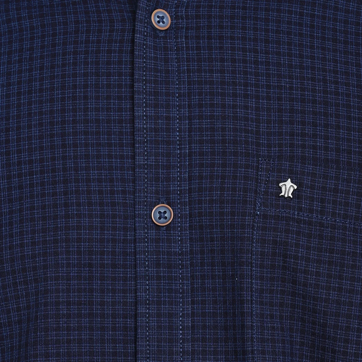 Turtle Men Navy Cotton Checked Slim Fit Shirts