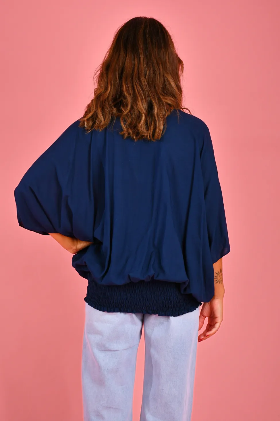 VBLT112 - V NECK BATWING TOP - DEEP SEA BLUE