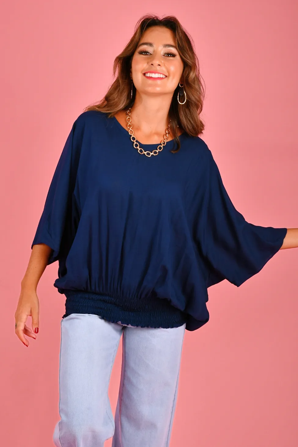 VBLT112 - V NECK BATWING TOP - DEEP SEA BLUE