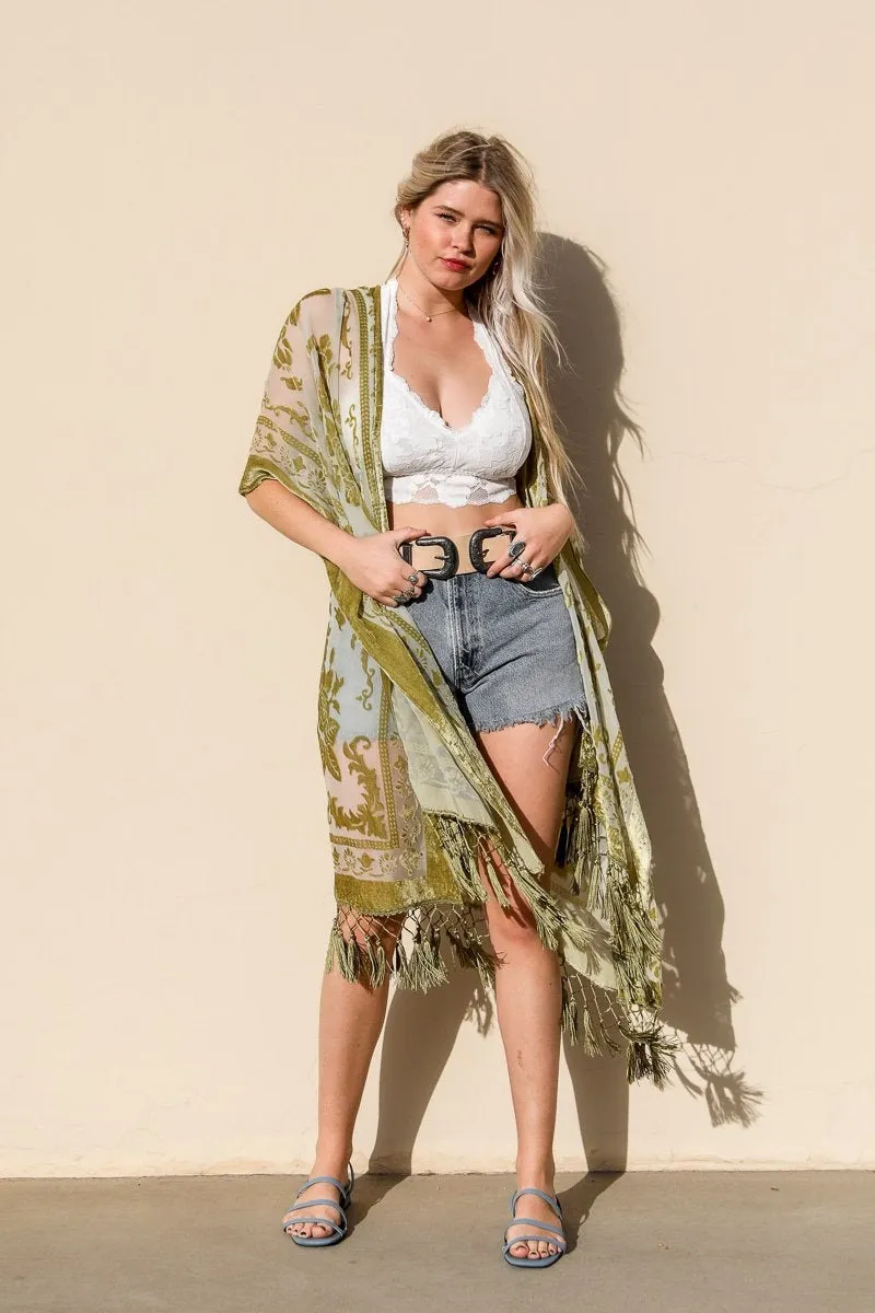 Velvet Mesh Tapestry Kimono