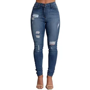 VICVIK Woman Knee Skinny Denim Distressed Ripped Boyfriend Jeans (XXL)