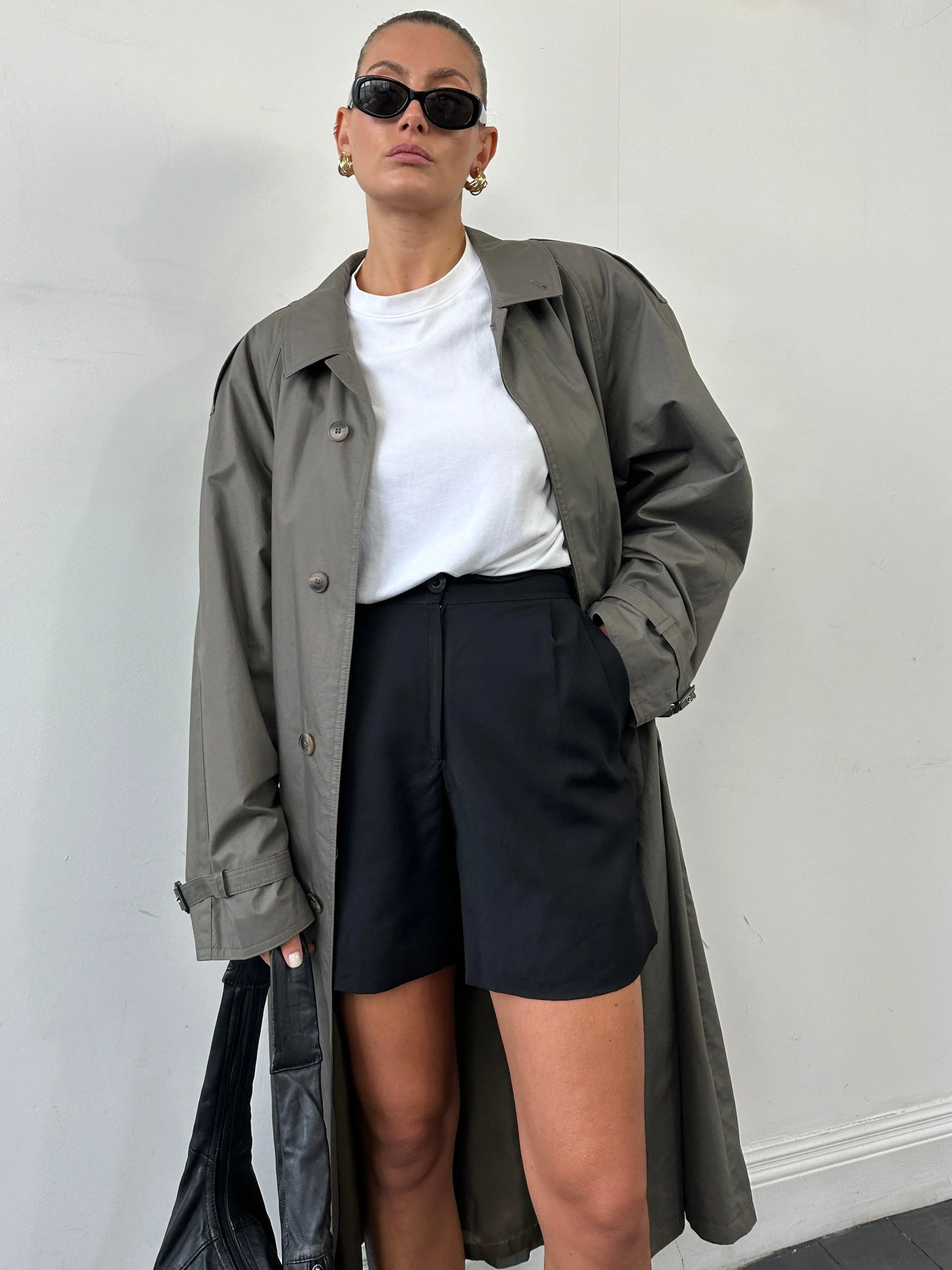 Vintage Concealed Placket Belted Trench Coat - XL