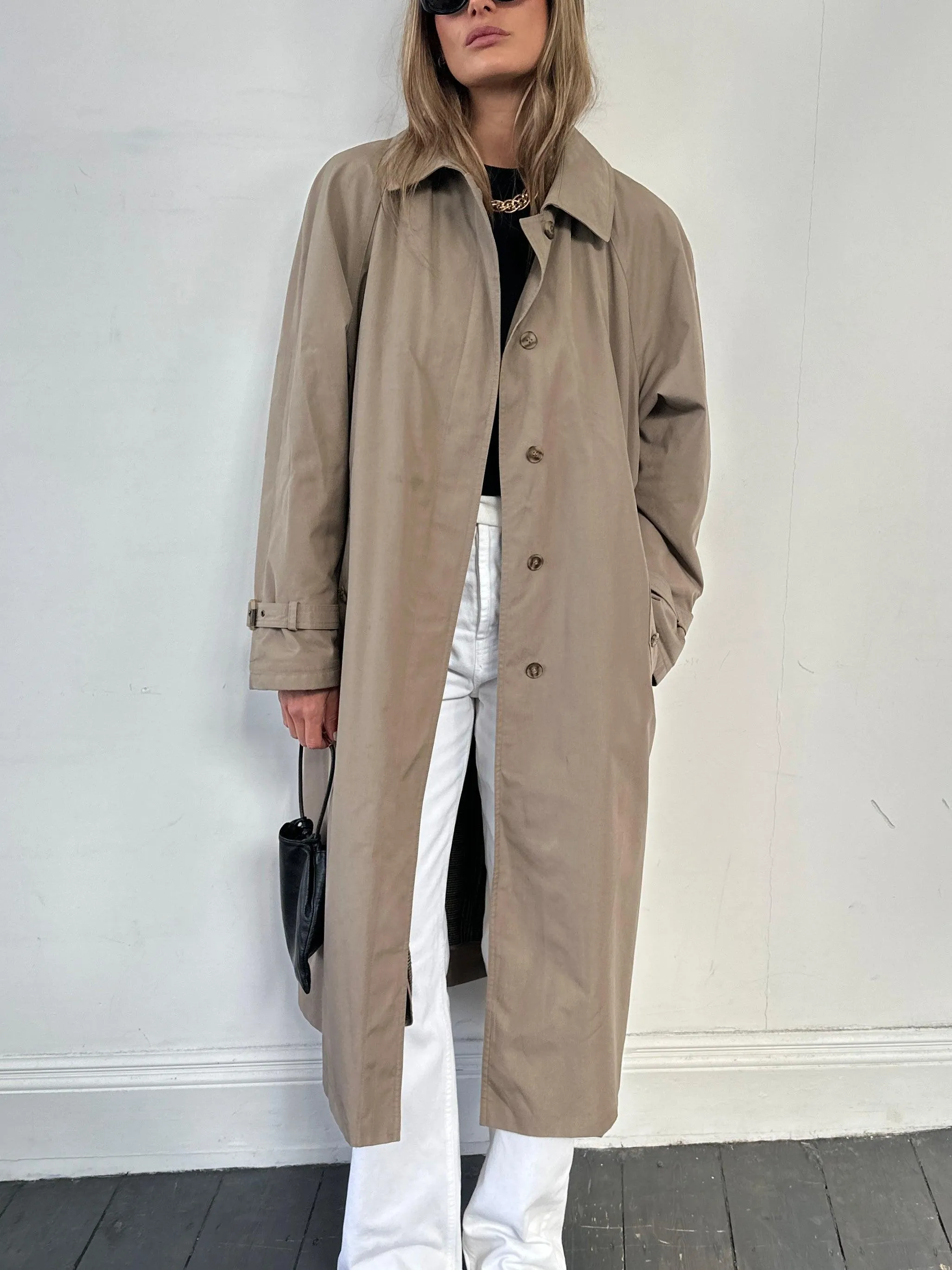 Vintage Water Resistant Concealed Placket Trench Coat - M/L