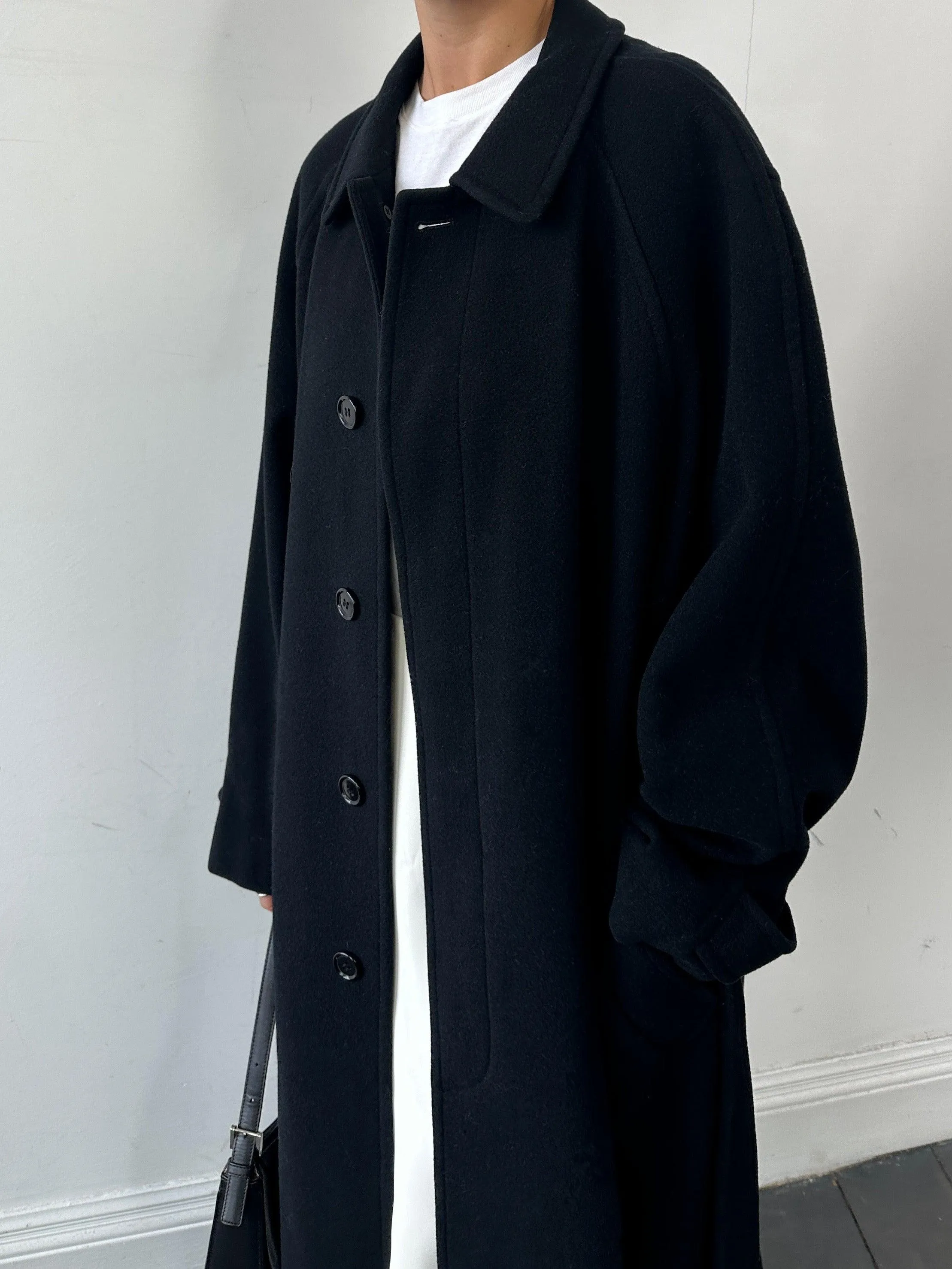 Vintage Wool Cashmere Concealed Placket Belted Coat - XL