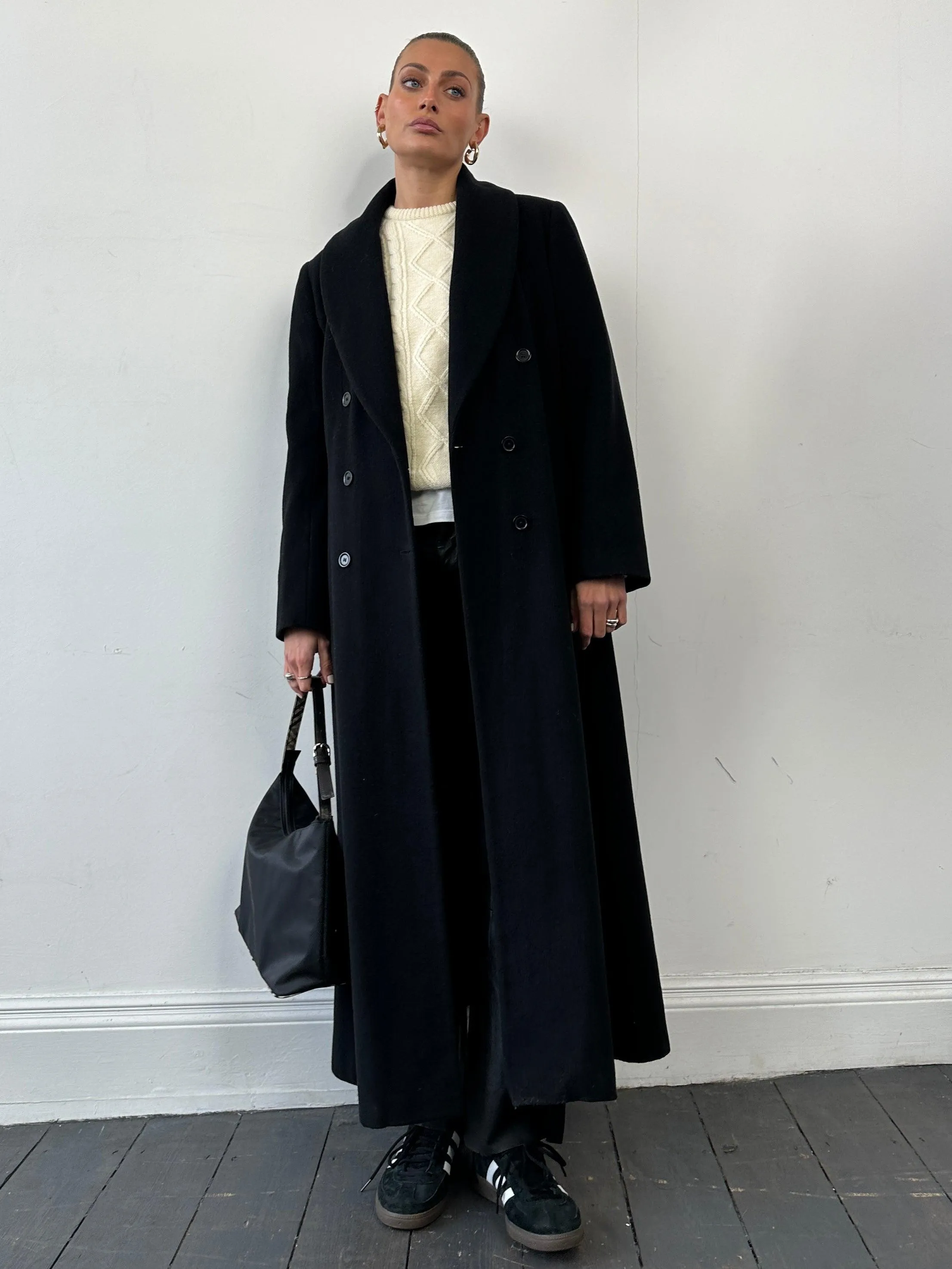 Vintage Wool Cashmere Double Breasted Floor Length Coat - M