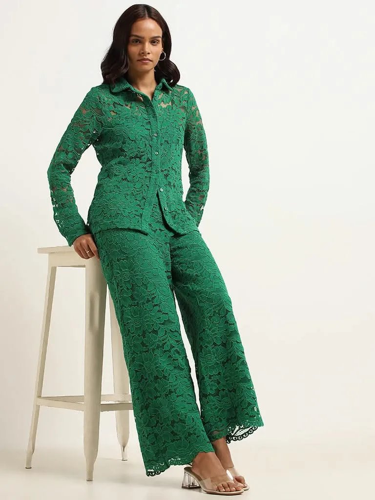 Wardrobe Green Lace Wide-Leg Pants