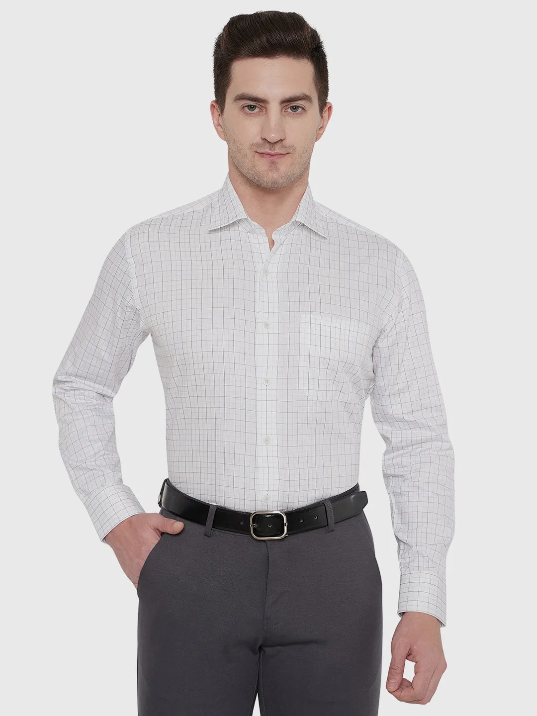 White Checked Slim Fit Formal Shirt | JadeBlue