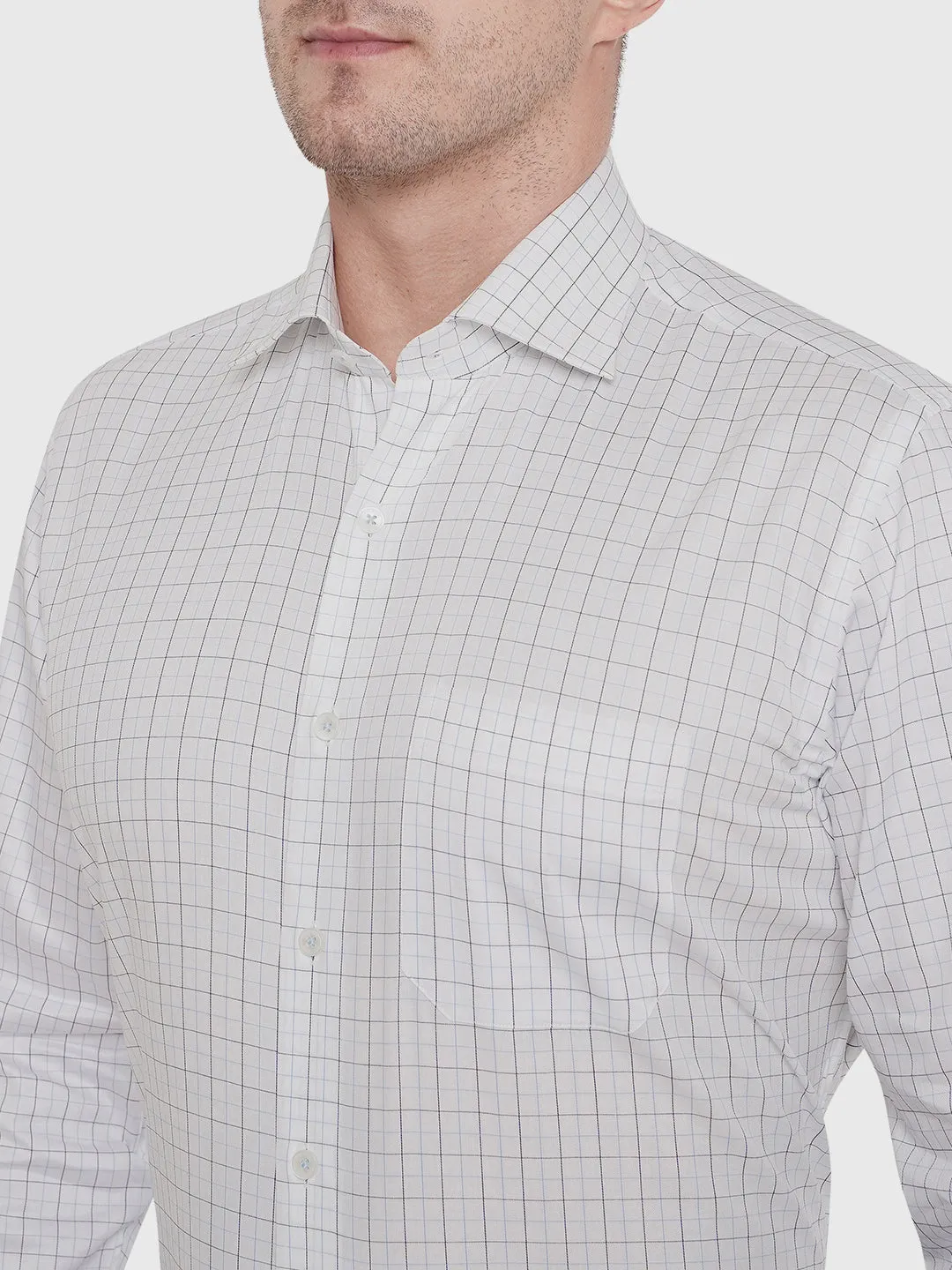 White Checked Slim Fit Formal Shirt | JadeBlue