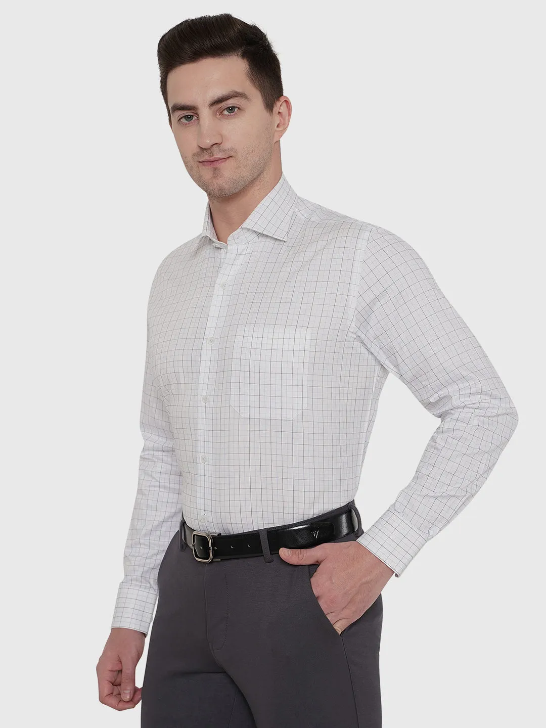 White Checked Slim Fit Formal Shirt | JadeBlue