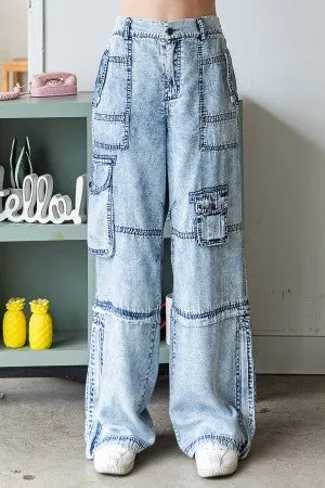 Wide Leg Cargo Denim Pants