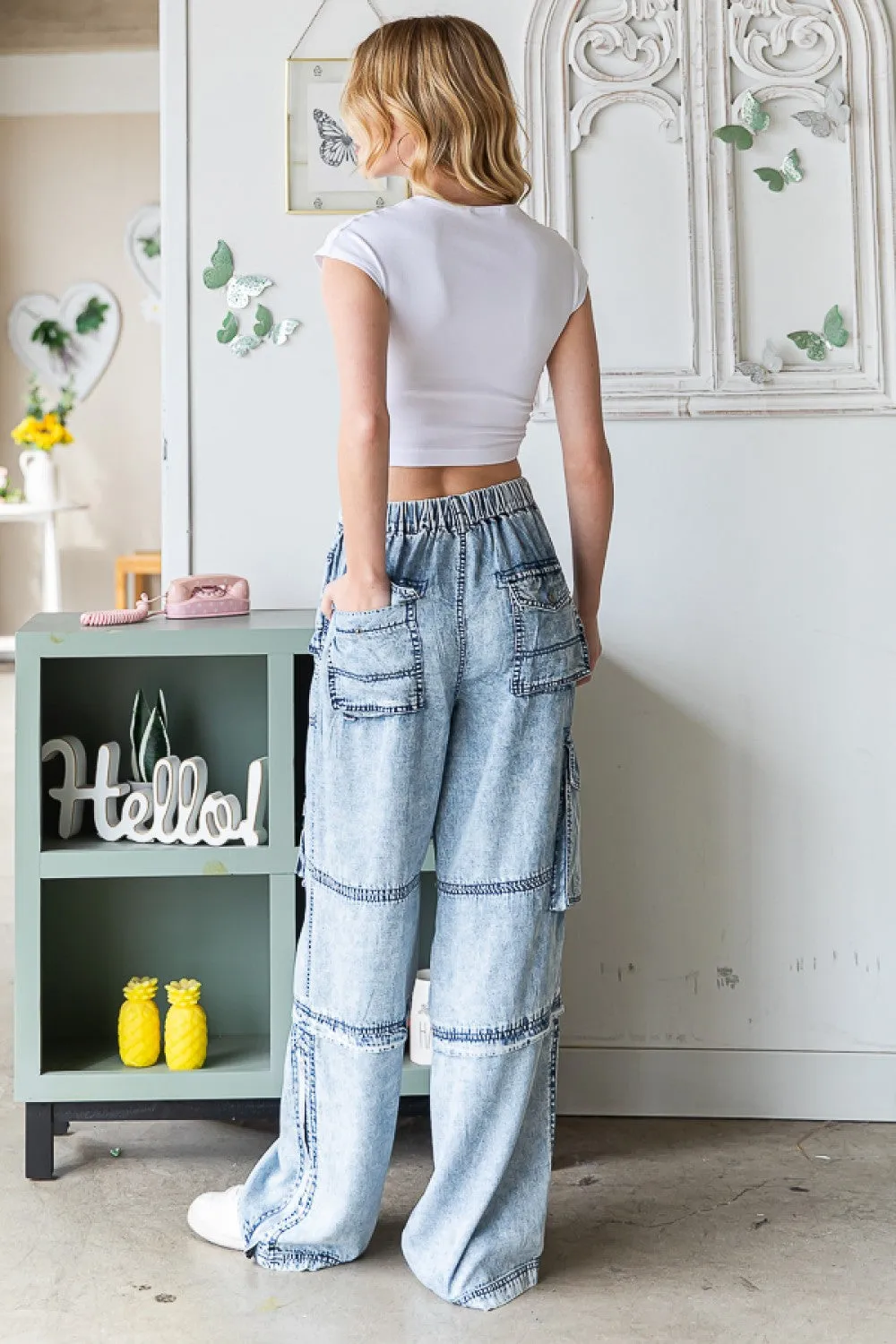 Wide Leg Cargo Denim Pants