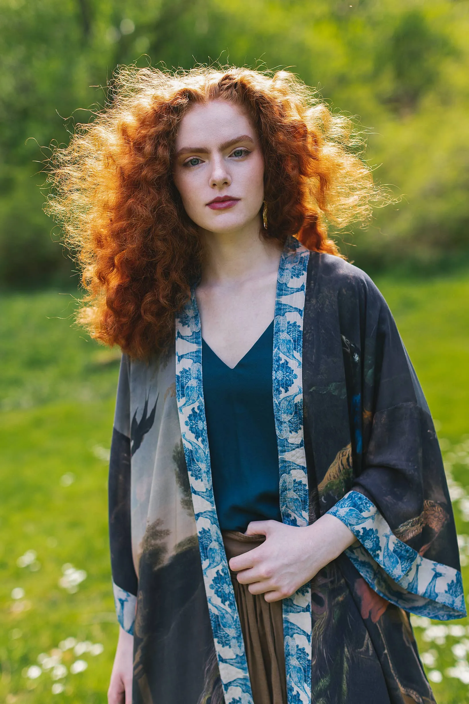 Wild Beauty Bamboo Kimono Duster with Peacock Print