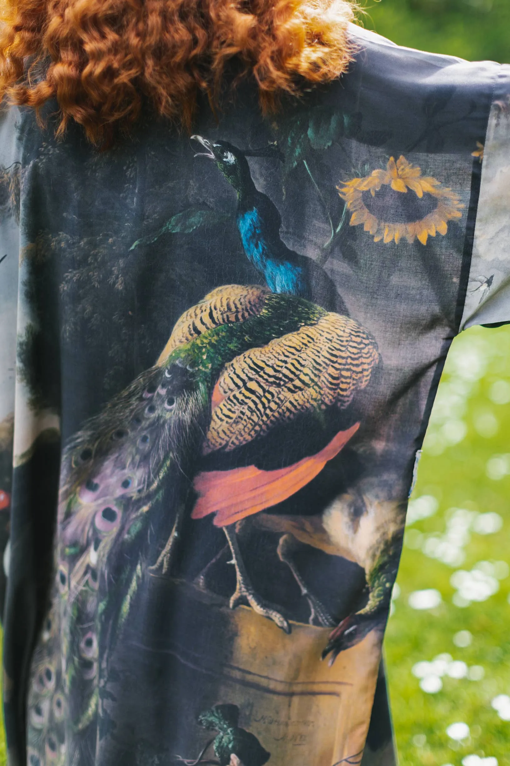 Wild Beauty Bamboo Kimono Duster with Peacock Print