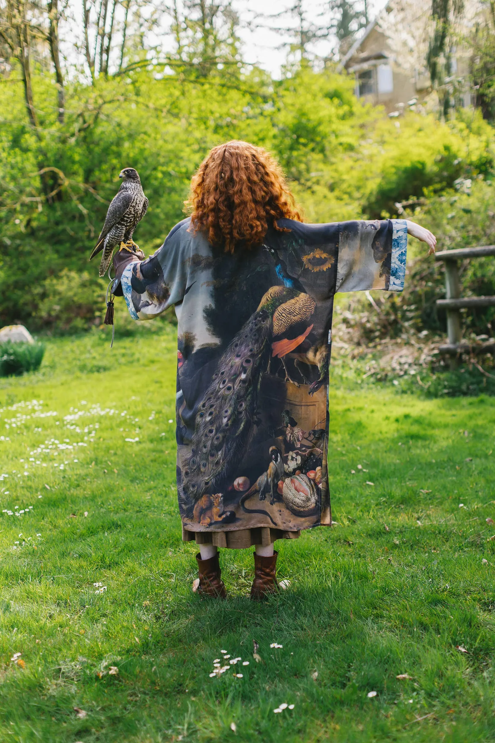 Wild Beauty Bamboo Kimono Duster with Peacock Print