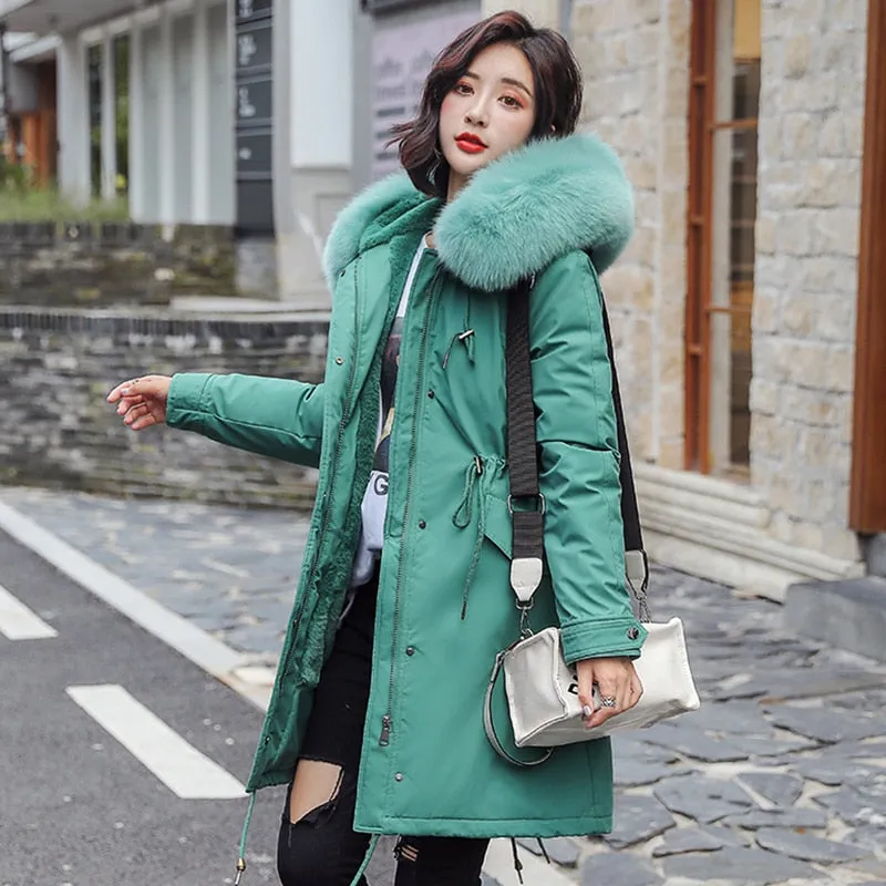 winter -30 degree women fur collar  warm snow coat jacket