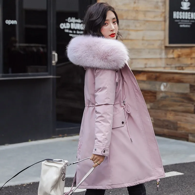 winter -30 degree women fur collar  warm snow coat jacket