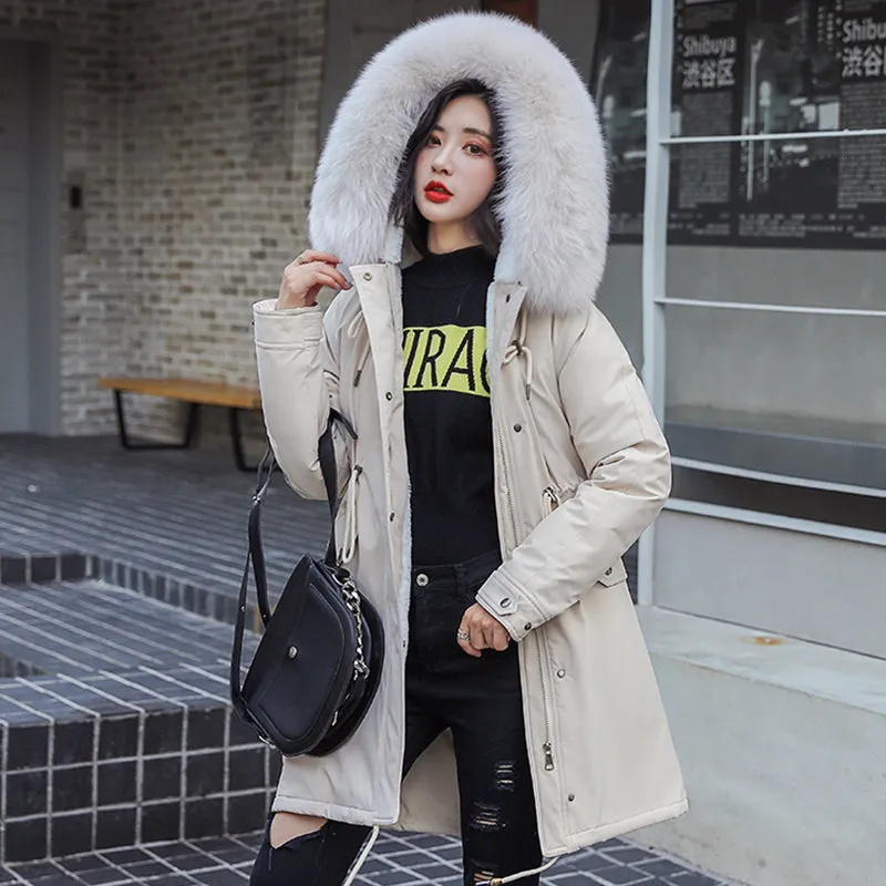 winter -30 degree women fur collar  warm snow coat jacket