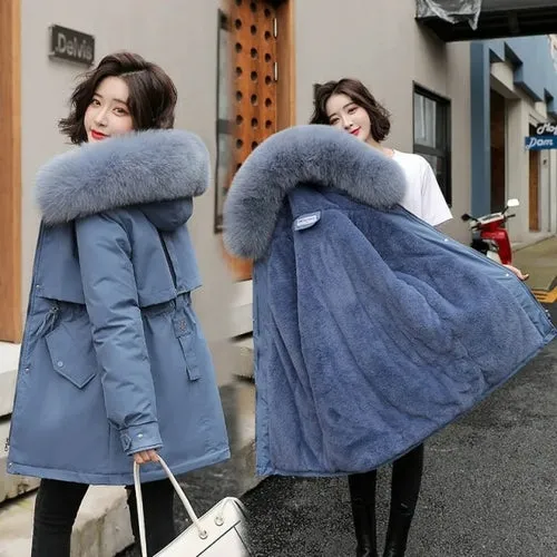 Winter Jacket Women Parka Long Coat Wool Liner Hooded