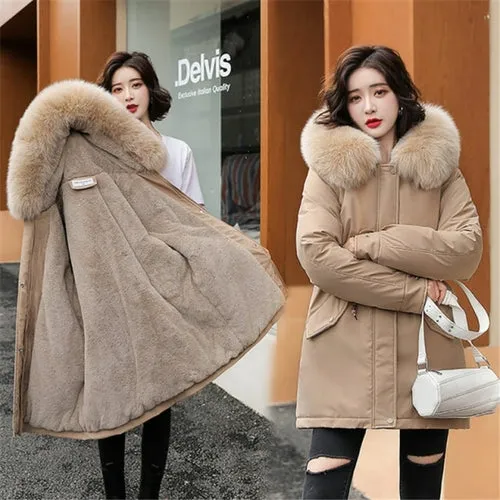 Winter Jacket Women Parka Long Coat Wool Liner Hooded