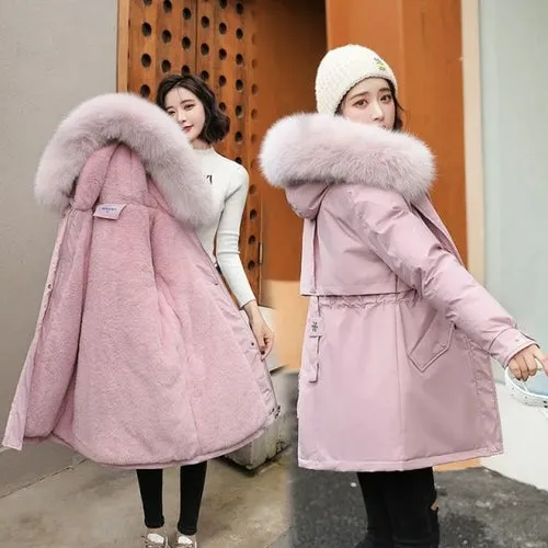 Winter Jacket Women Parka Long Coat Wool Liner Hooded