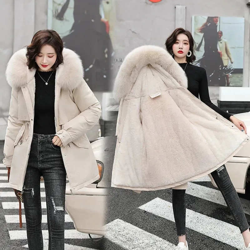 Winter Jacket Women Parka Long Coat Wool Liner Hooded