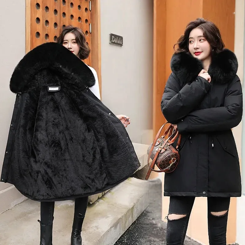 Winter Jacket Women Parka Long Coat Wool Liner Hooded