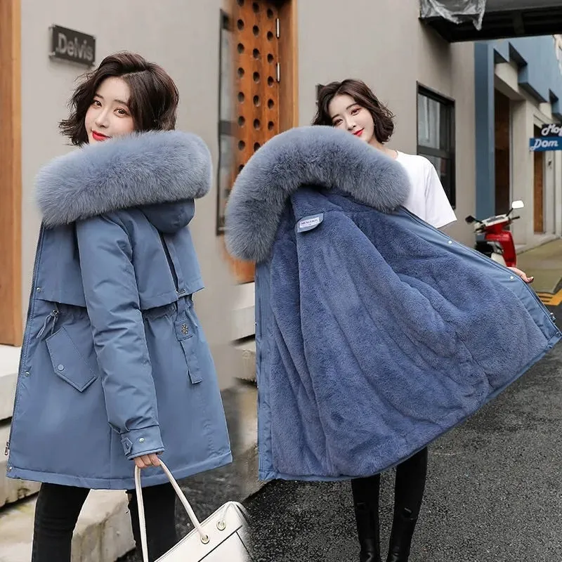 Winter Jacket Women Parka Long Coat Wool Liner Hooded