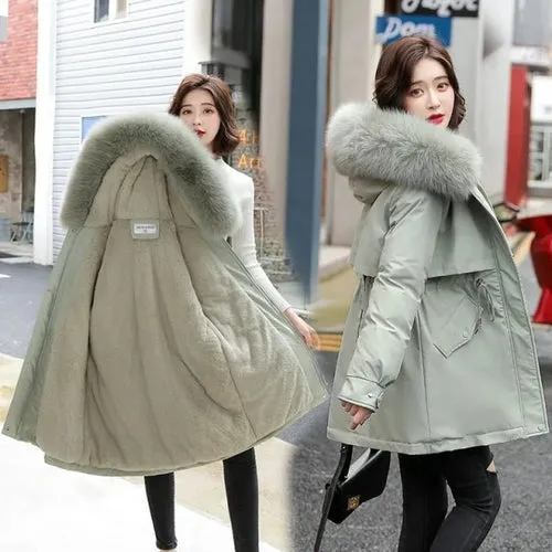 Winter Jacket Women Parka Long Coat Wool Liner Hooded