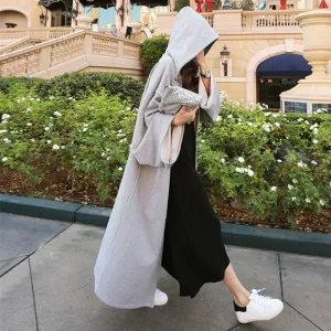 Women Loose Leisure Long Cardigan Gray Overcoats